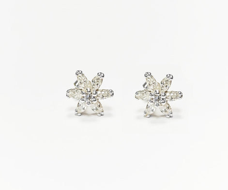 Classic Flower Earrings, Sterling Silver, Dainty Studs, White Color Cz, Tiny Floral jewelry By KRAMIKE