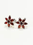 Red Flower Earrings, Sterling Silver Dainty Stud Earrings, Garnet Cubic Zircons, Tiny Floral jewelry, Gift for her