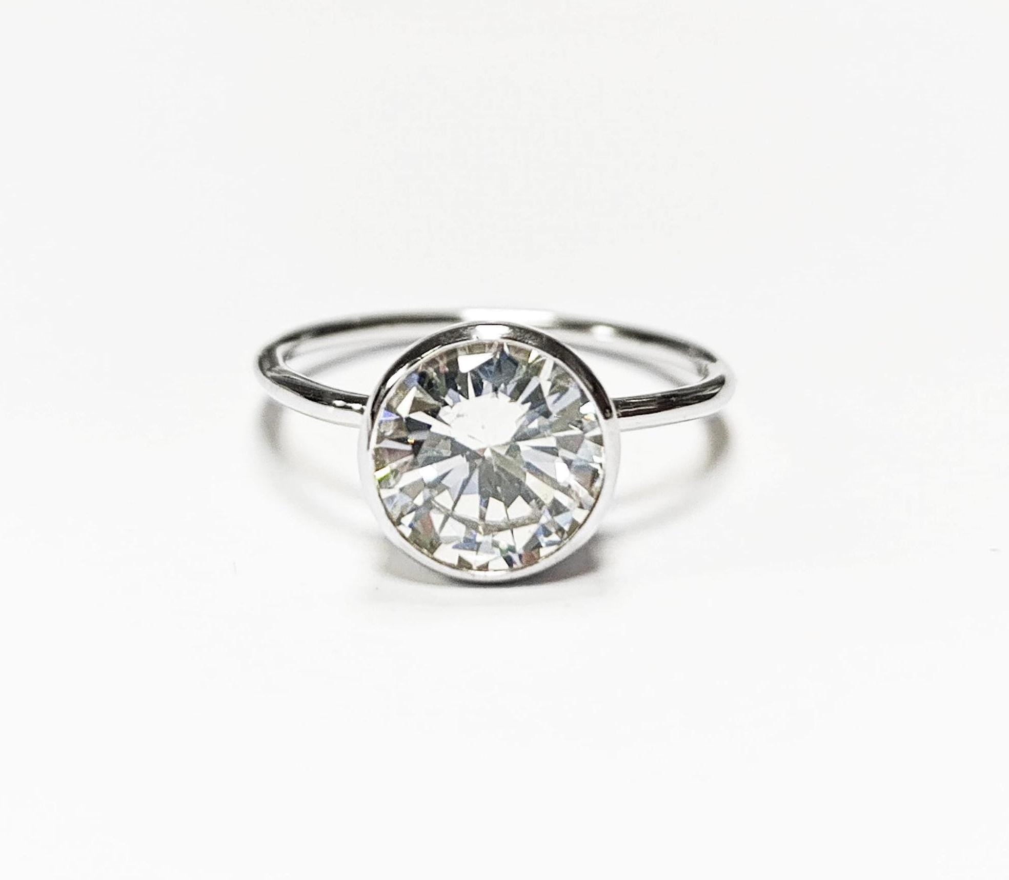 Big Solitaire Ring, Sterling Silver, 9mm 5ct Lab Diamonds Stone(CZ), Stacking ring, High Setting, Valentine's Day idea, woman gift