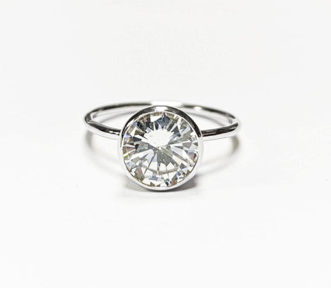 Big Solitaire Ring, Sterling Silver, 9mm 5ct Lab Diamonds Stone(CZ), Stacking ring, High Setting, Valentine's Day idea, woman gift