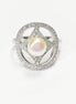 Halo Pearl Ring, Sterling Silver, Round Pearl Jewelry, genuine white shell pearl, star design setting sparkling Cz stones ring, woman gift