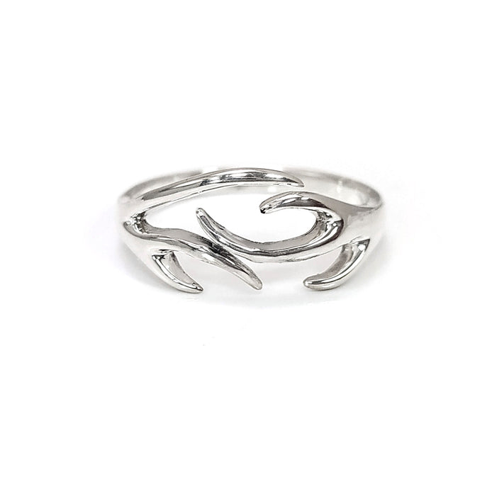 Sterling Silver Deer Antler Ring, Open Band Boho Nature Jewelry