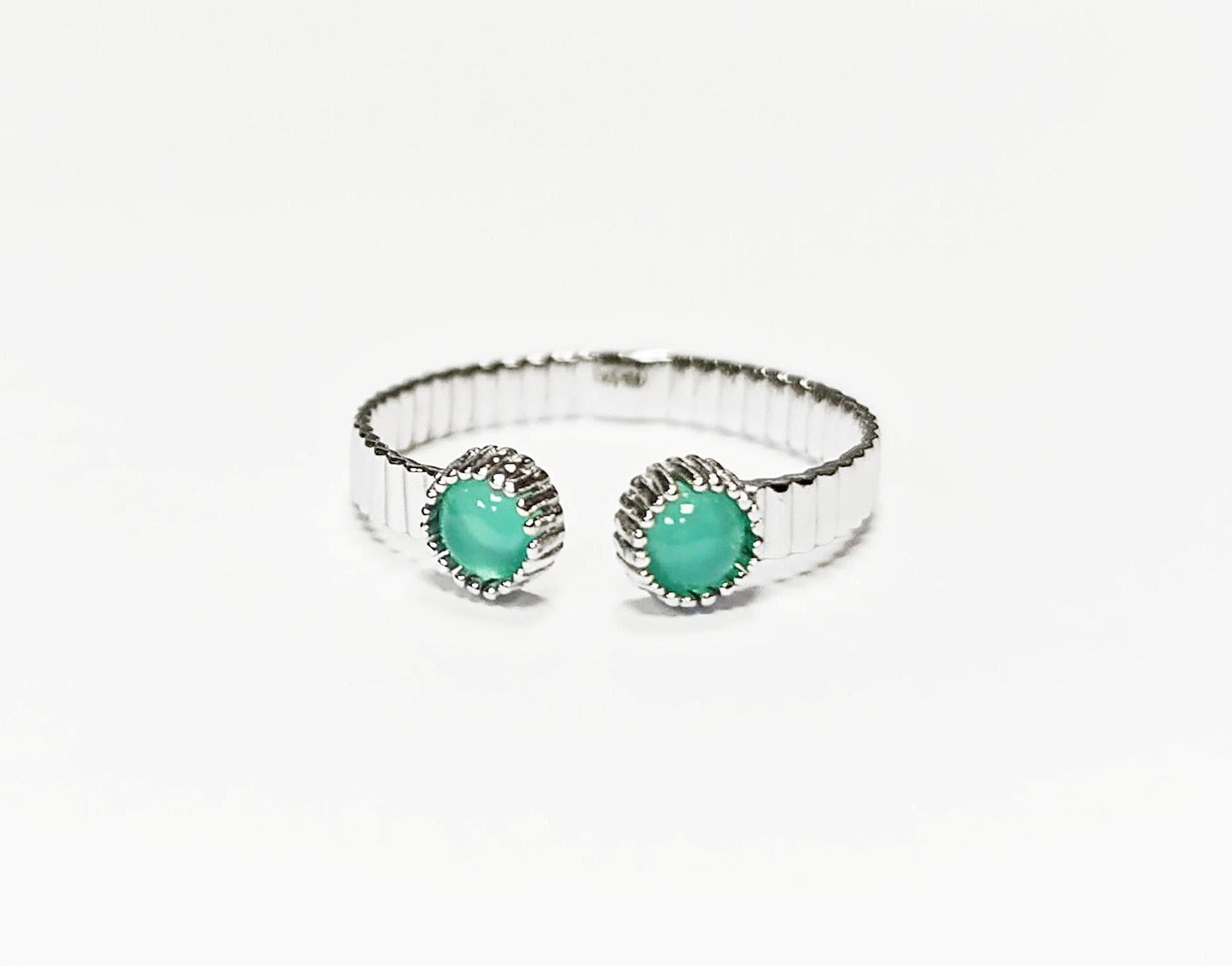Bague Argent ouverte pierre verte