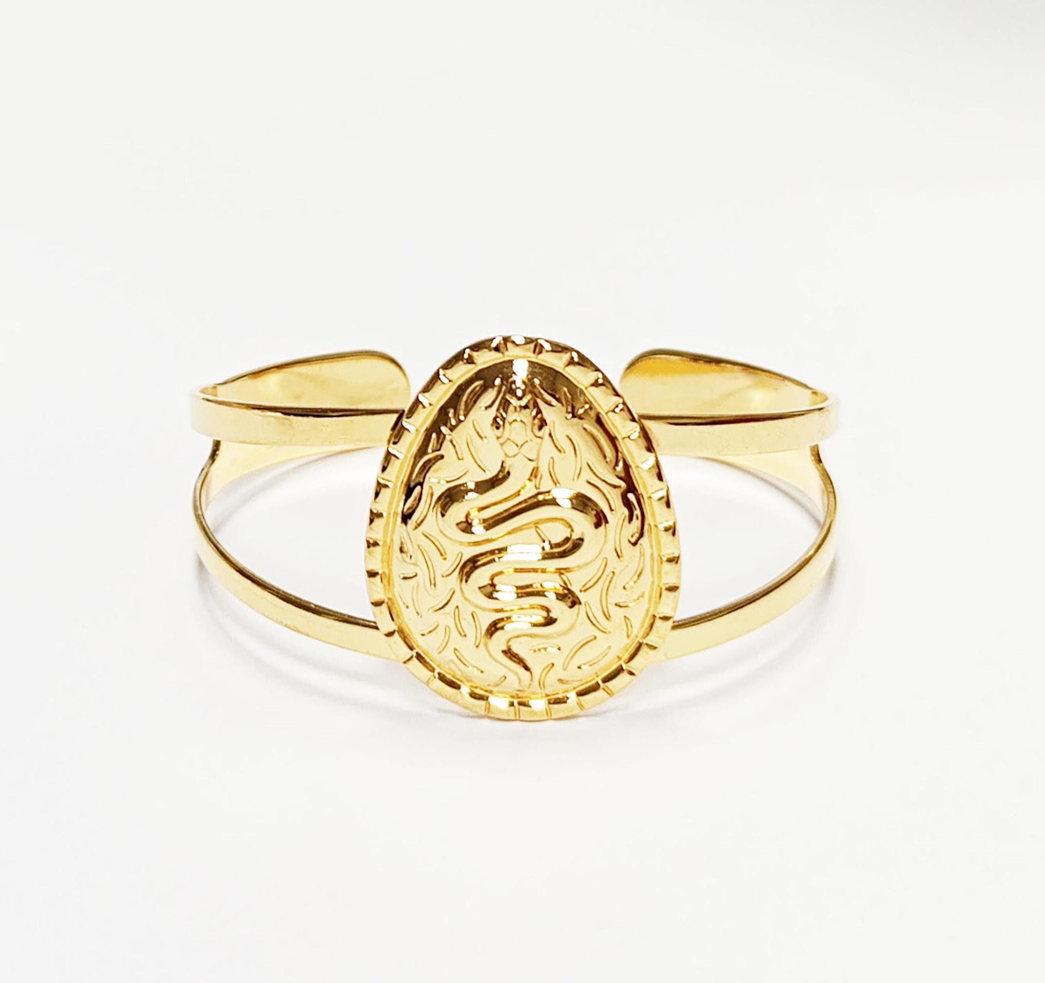 Gold Snake Cuff Bracelet • 18K Gold Plated Open Bangle • Native-Inspired Powerful Serpent Symbol of Fertility & Rebirth Jewelry • Women Gift