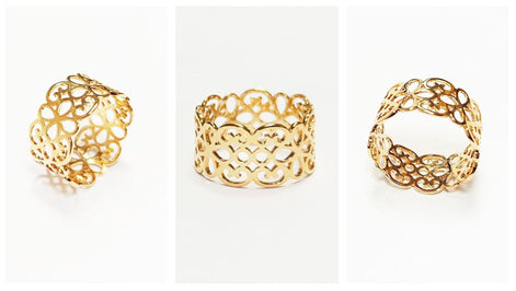 18K Gold Plated Floral Lace Ring • Handmade Filigree Band