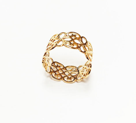 18K Gold Plated Floral Lace Ring • Handmade Filigree Band