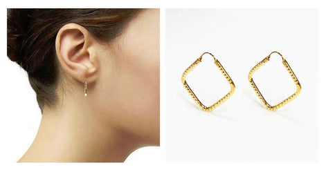 Textured Square Hoop Earrings • 18K Gold-Plated Geometric Hoops • Lightweight Modern Jewelry