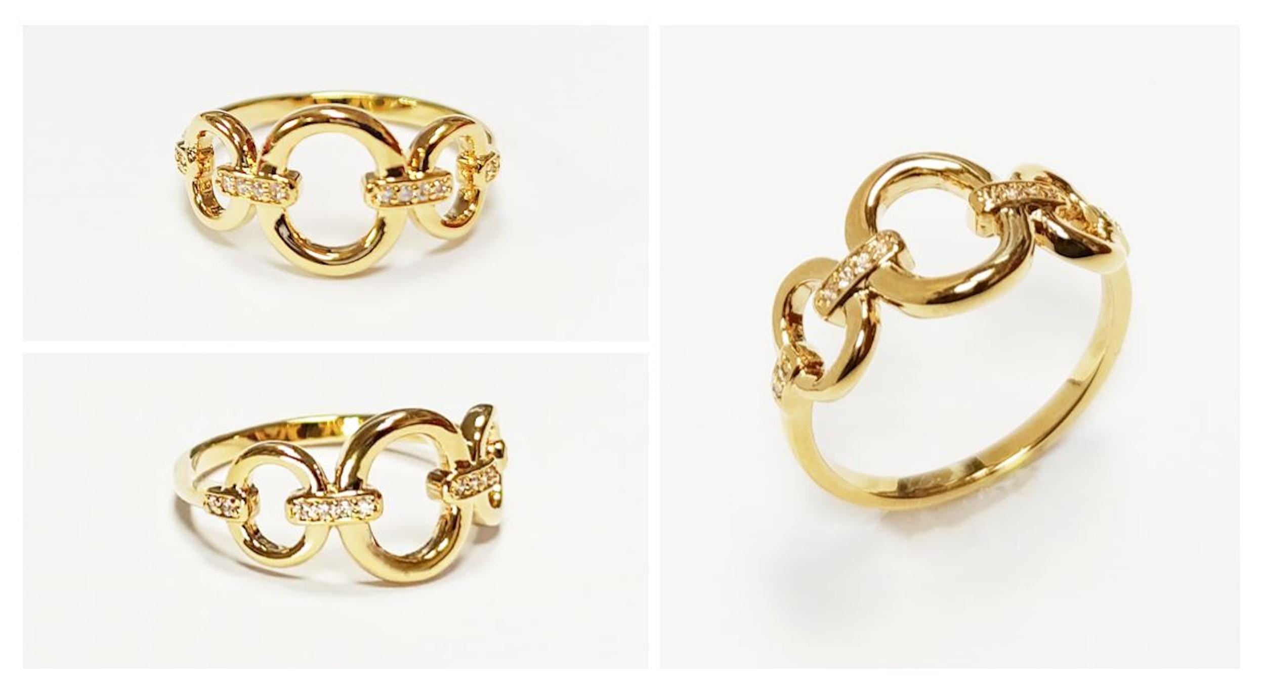 Gold Circle Chain Link Ring • 18K Gold Plated Cz Paved Stones • Statement Modern Circular Openwork Jewelry • Unique Timeless Gift for Woman