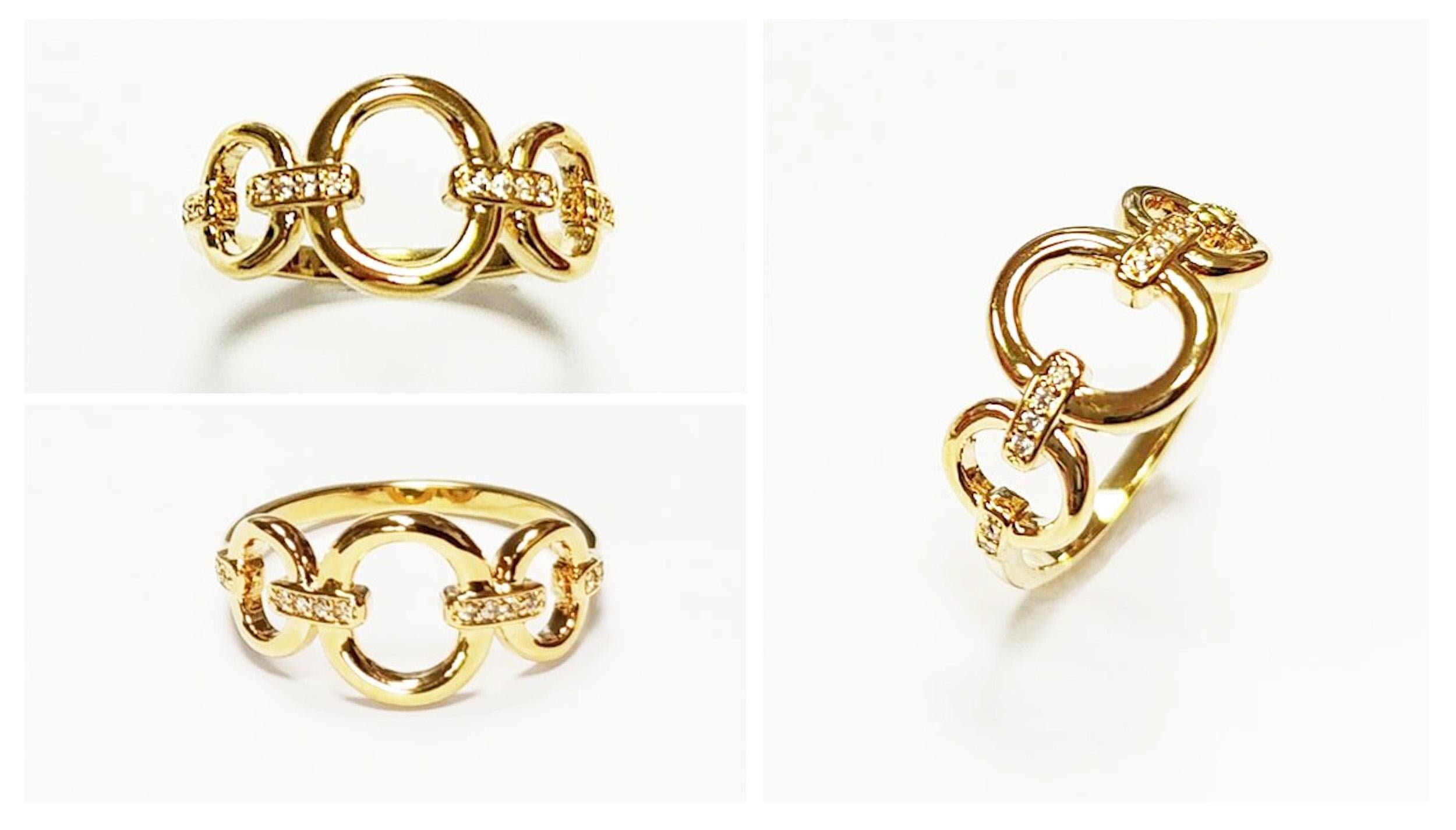 Gold Circle Chain Link Ring • 18K Gold Plated Cz Paved Stones • Statement Modern Circular Openwork Jewelry • Unique Timeless Gift for Woman