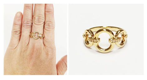 Gold Circle Chain Link Ring • 18K Gold Plated Cz Paved Stones • Statement Modern Circular Openwork Jewelry • Unique Timeless Gift for Woman