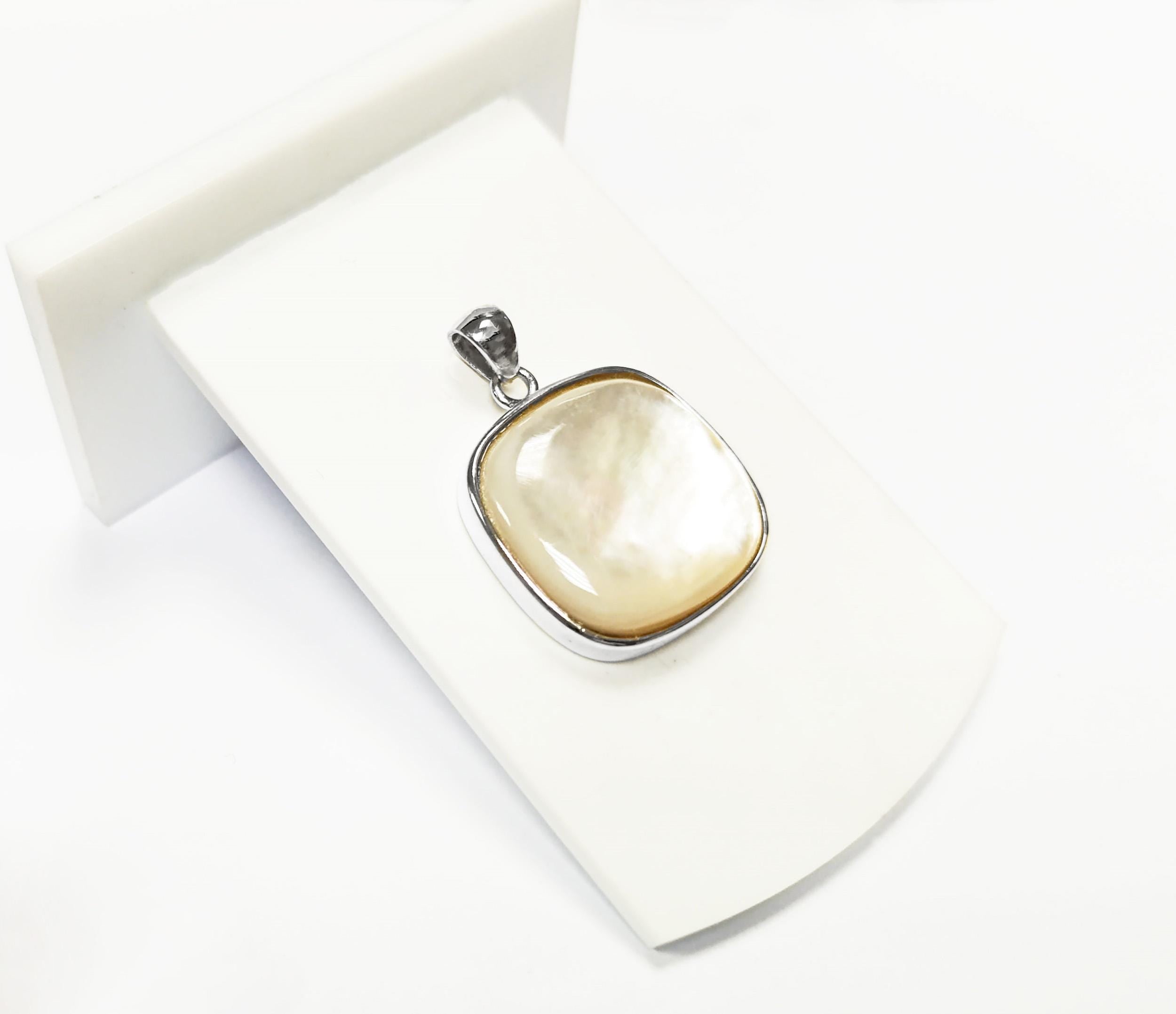 Contemporary Square Pendant - Sterling Silver Pendant - Mother of Pearl - Filigree - shabby chic pendant - Unique Pendant - design Pendant