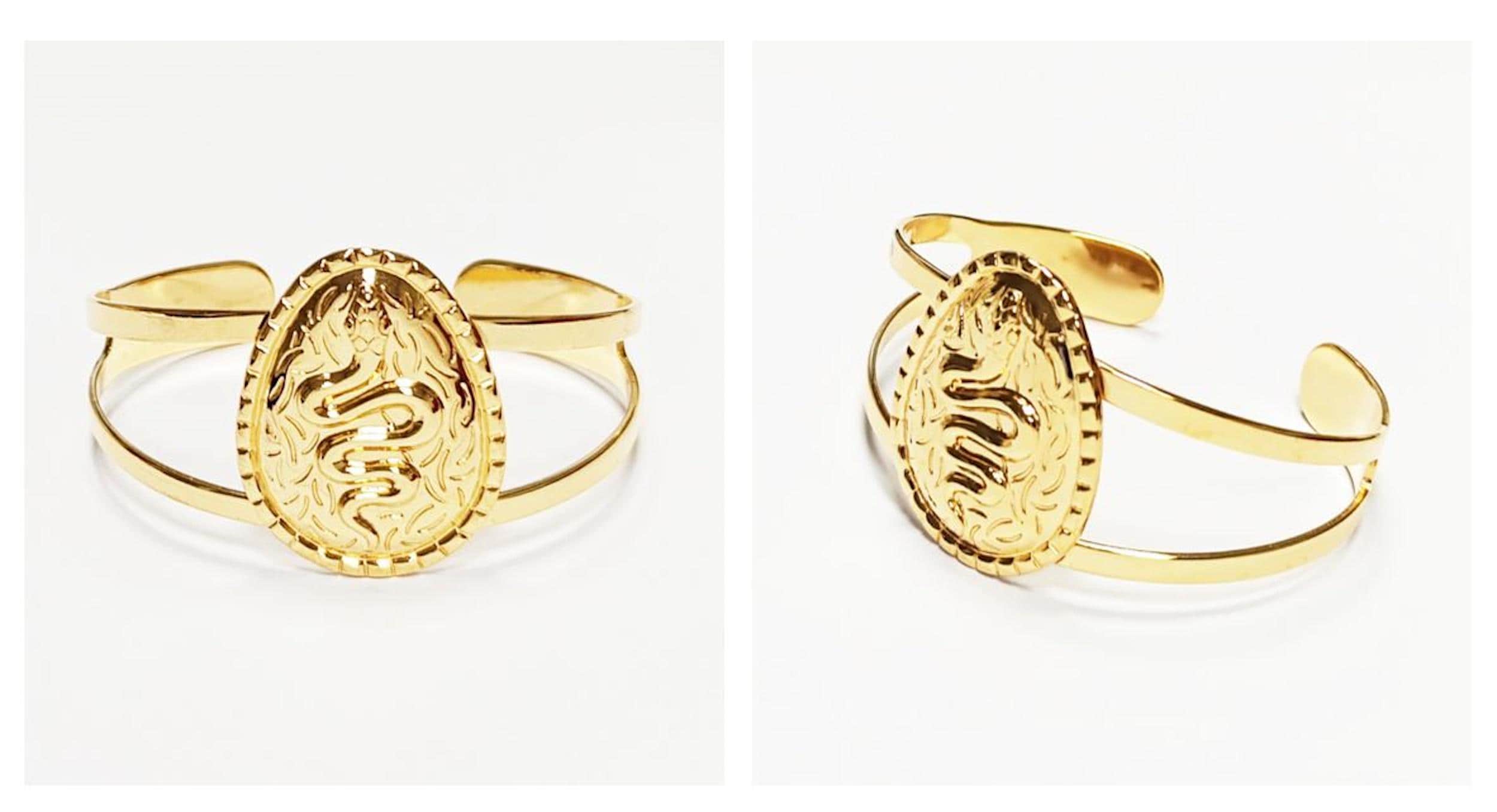Gold Snake Cuff Bracelet • 18K Gold Plated Open Bangle • Native-Inspired Powerful Serpent Symbol of Fertility & Rebirth Jewelry • Women Gift