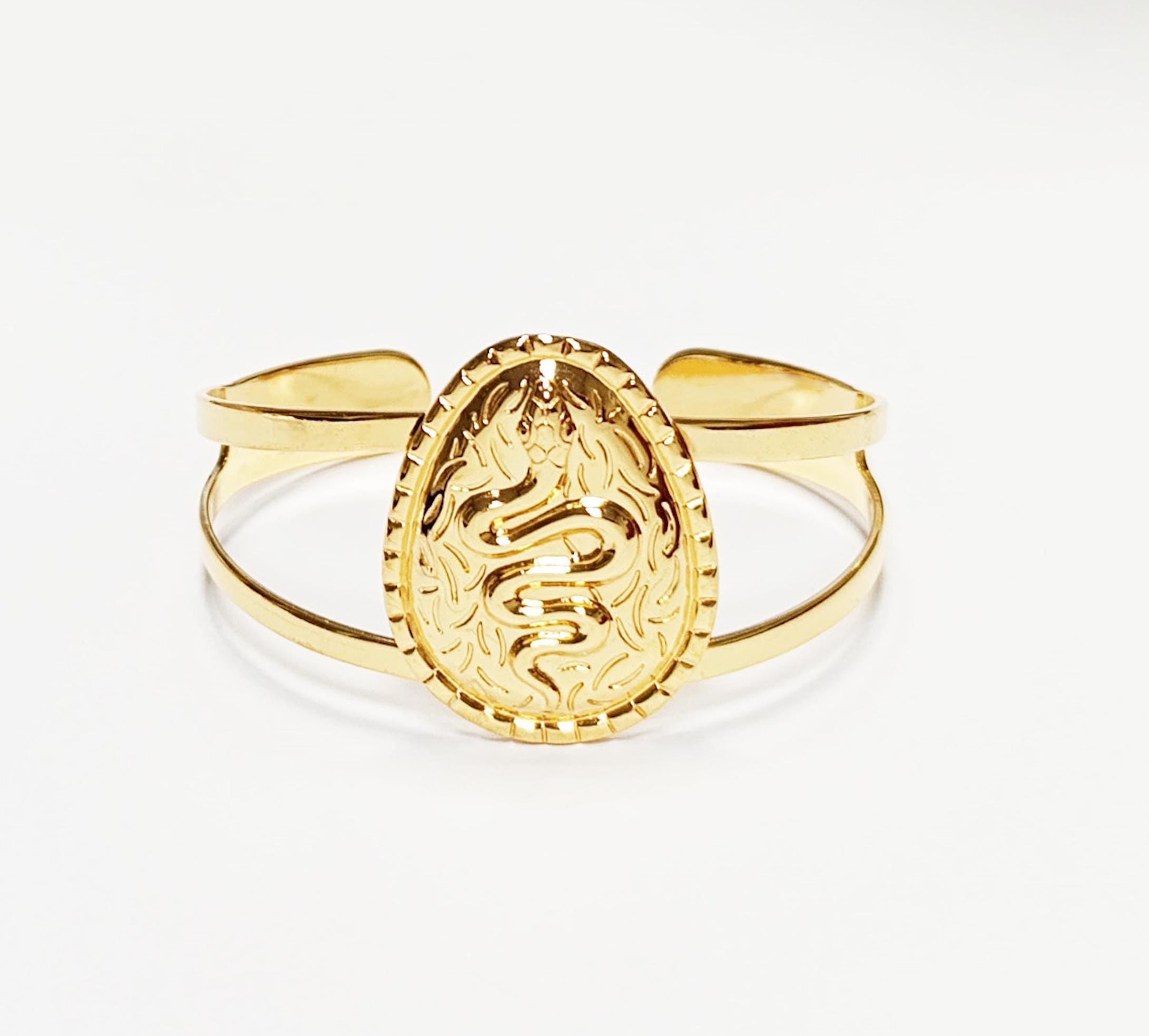 Gold Snake Cuff Bracelet • 18K Gold Plated Open Bangle • Native-Inspired Powerful Serpent Symbol of Fertility & Rebirth Jewelry • Women Gift