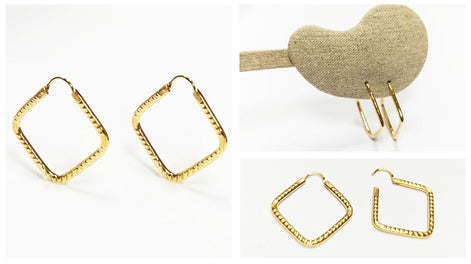 Textured Square Hoop Earrings • 18K Gold-Plated Geometric Hoops • Lightweight Modern Jewelry