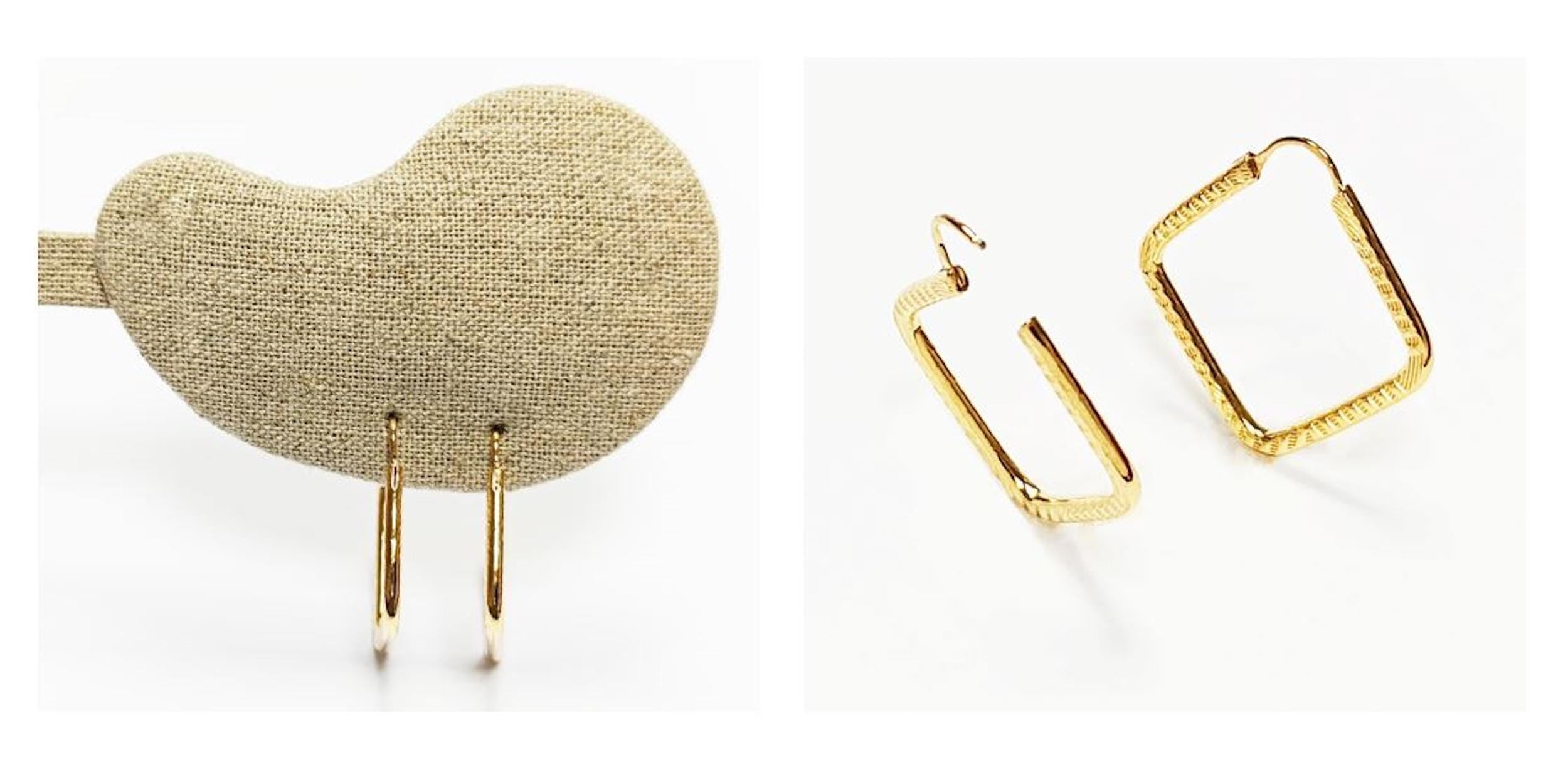 Textured Square Hoop Earrings • 18K Gold-Plated Geometric Hoops • Lightweight Modern Jewelry