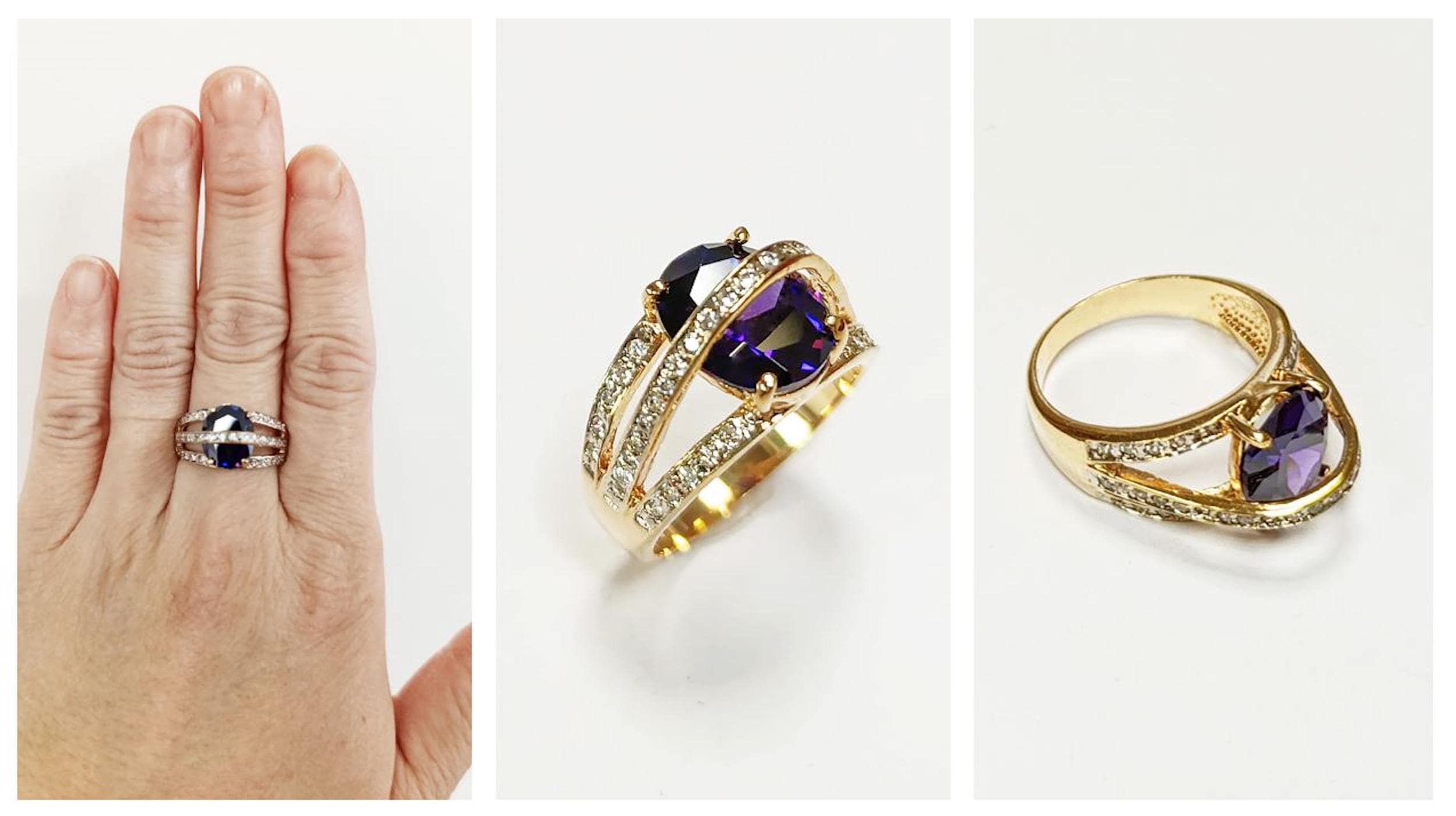 Amethyst Gold Ring, Luxurious Diamond Pave Band, Cocktail Jewelry, Statement Gift