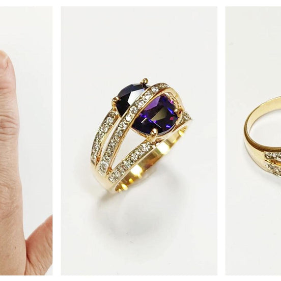 Amethyst Gold Ring, Luxurious Diamond Pave Band, Cocktail Jewelry, Statement Gift