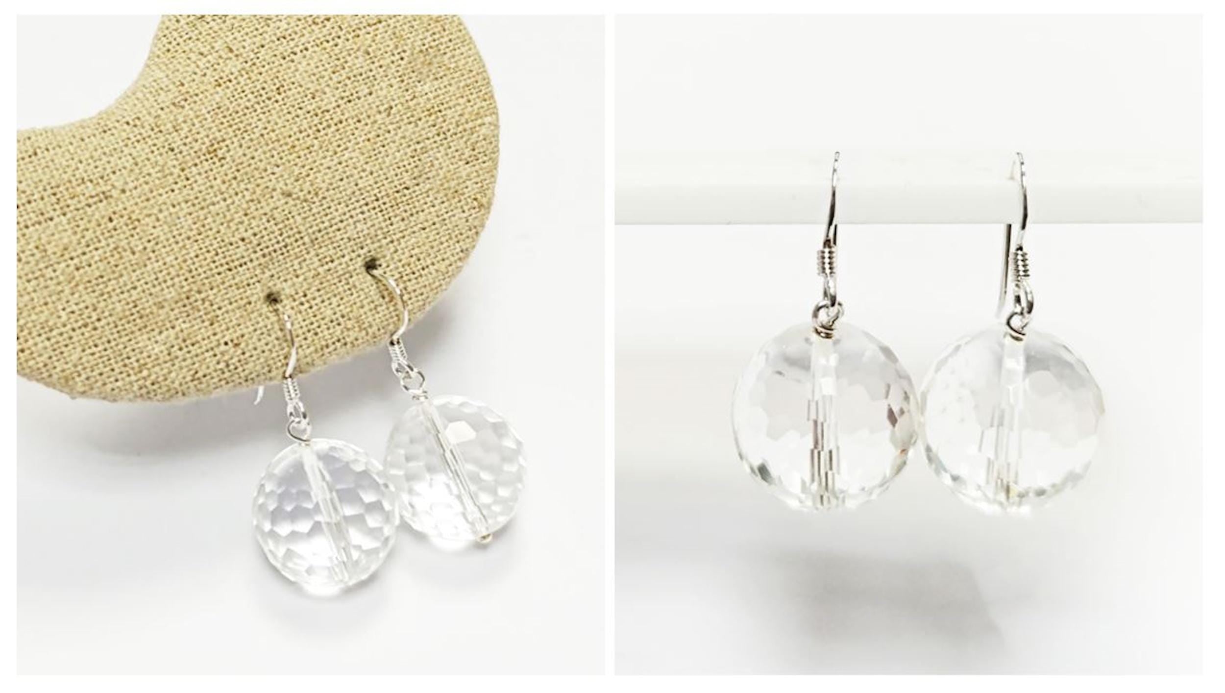 Crystal Balls Drop Earrings • Sterling Silver 925 Hook and Dangle Faceted Ball Beads • Minimalist Everyday Jewelry for Women • Elegant Gift