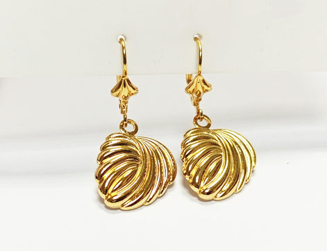 Gold Leaf Dangle Earrings • 18K gold-plated Textured Lever Back • Timeless Jewelry Gift for Her