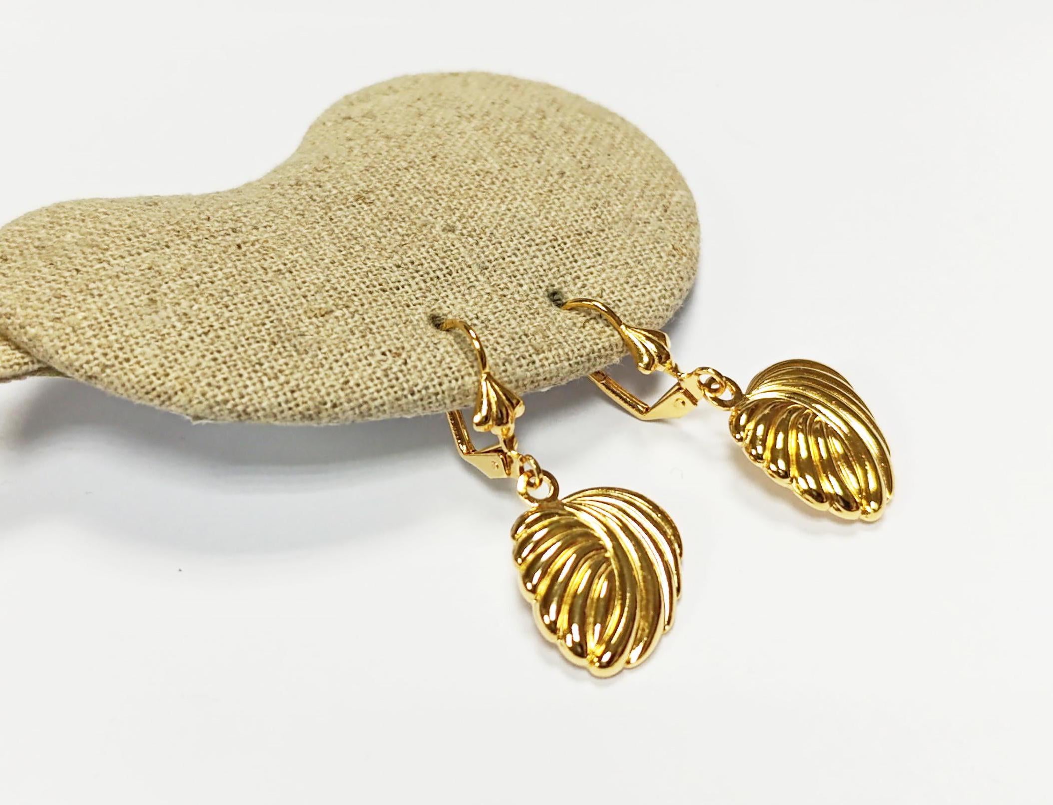 Gold Leaf Dangle Earrings • 18K gold-plated Textured Lever Back • Timeless Jewelry Gift for Her