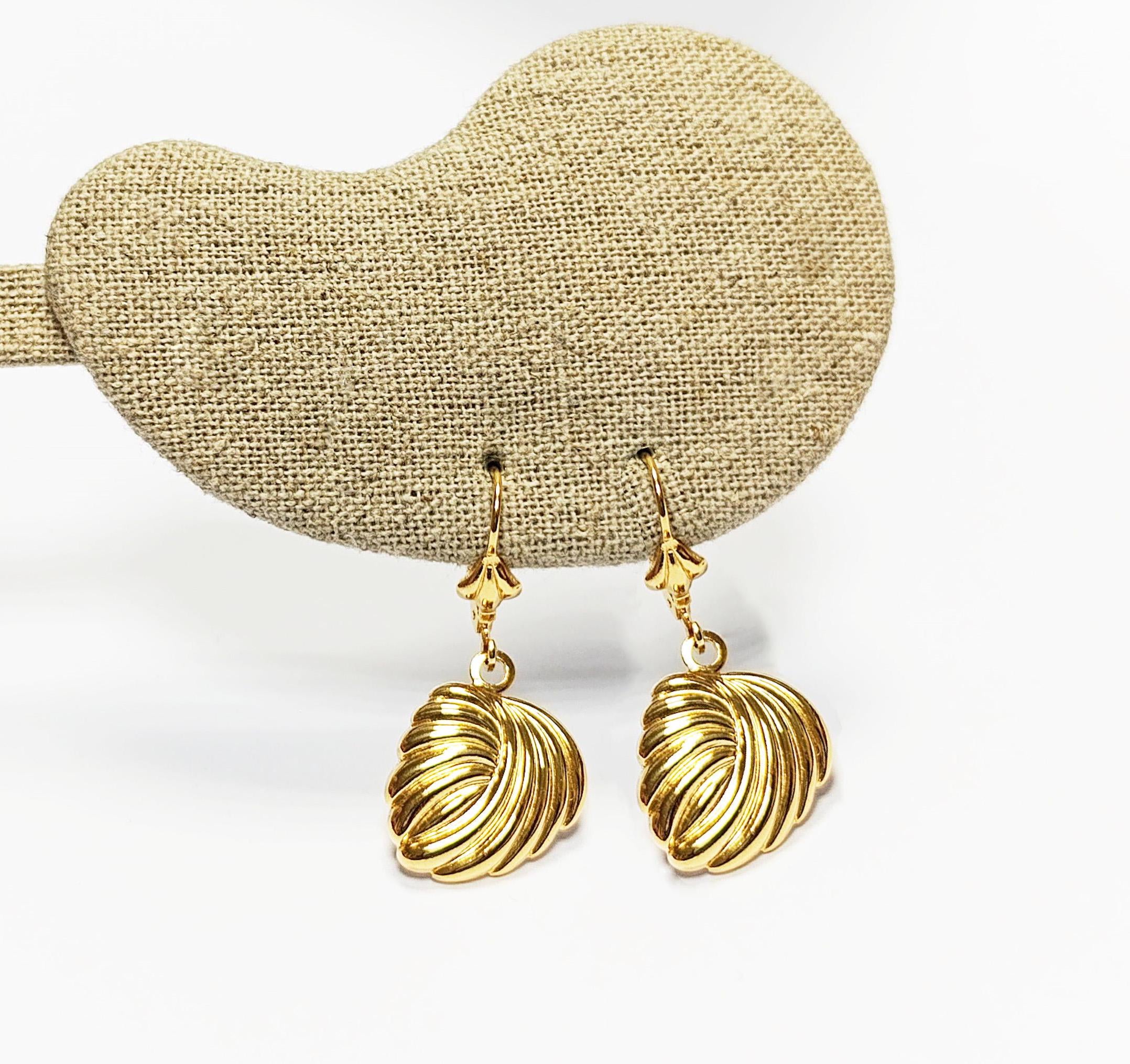 Gold Leaf Dangle Earrings • 18K gold-plated Textured Lever Back • Timeless Jewelry Gift for Her