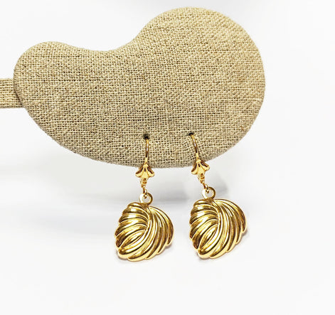 Gold Leaf Dangle Earrings • 18K gold-plated Textured Lever Back • Timeless Jewelry Gift for Her