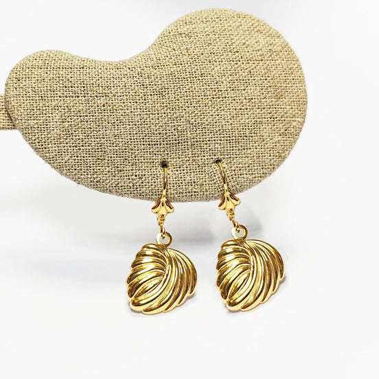 Gold Leaf Dangle Earrings • 18K gold-plated Textured Lever Back • Timeless Jewelry Gift for Her