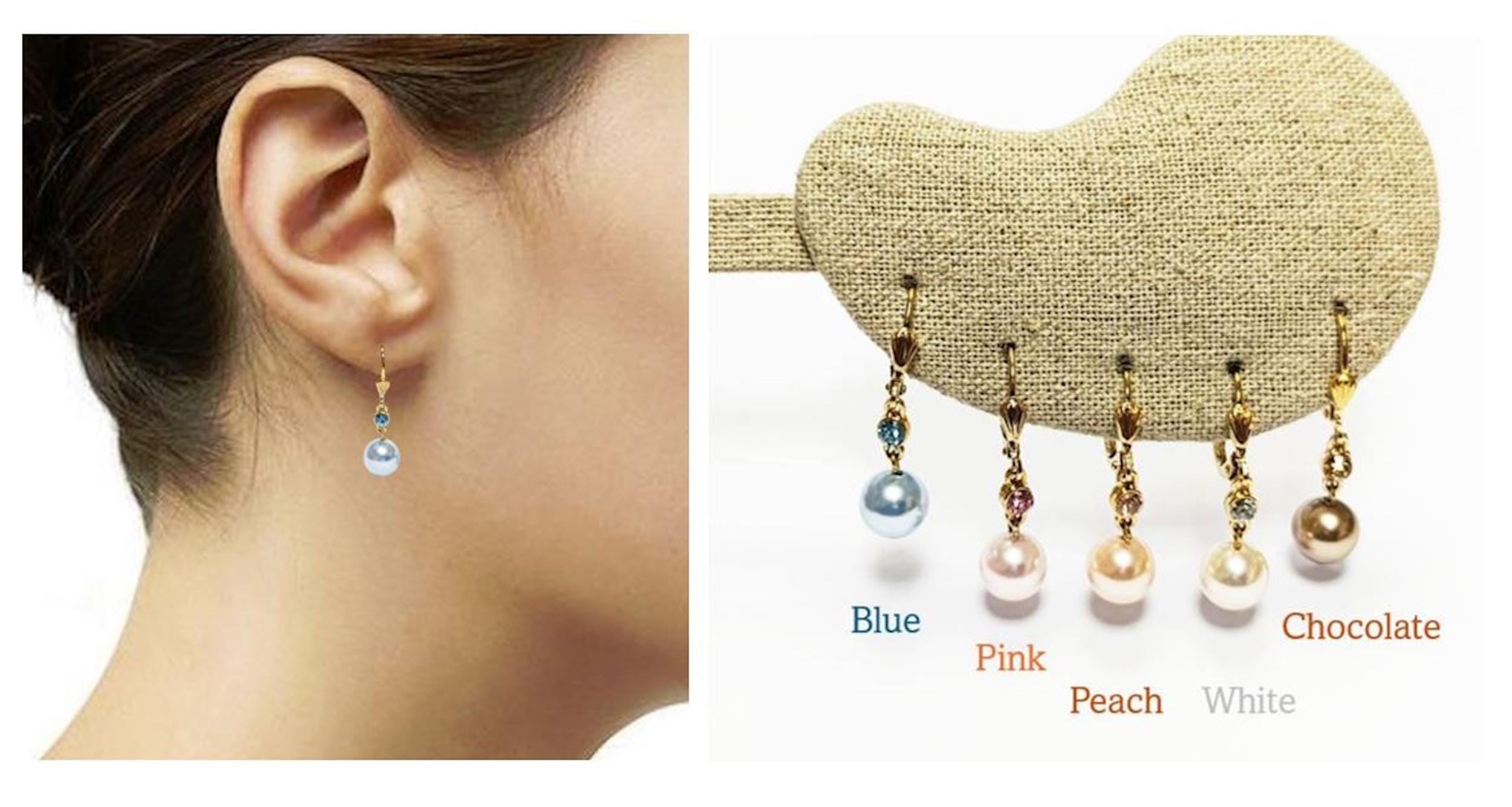 Drop Color Pearl Earrings • Elegant Pearl Dangle 18K Gold Plated Earrings with Cz stones in Multiple Colors • Perfect Jewelry Gift for Her