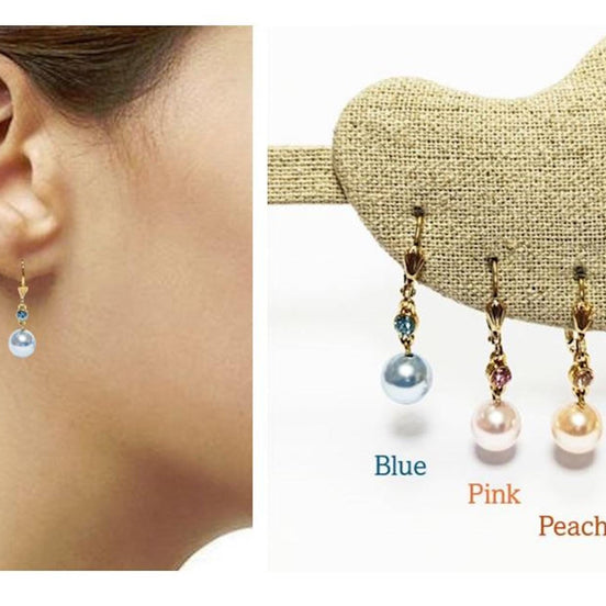 Drop Color Pearl Earrings • Elegant Pearl Dangle 18K Gold Plated Earrings with Cz stones in Multiple Colors • Perfect Jewelry Gift for Her