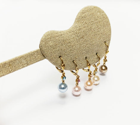 Drop Color Pearl Earrings • Elegant Pearl Dangle 18K Gold Plated Earrings with Cz stones in Multiple Colors • Perfect Jewelry Gift for Her