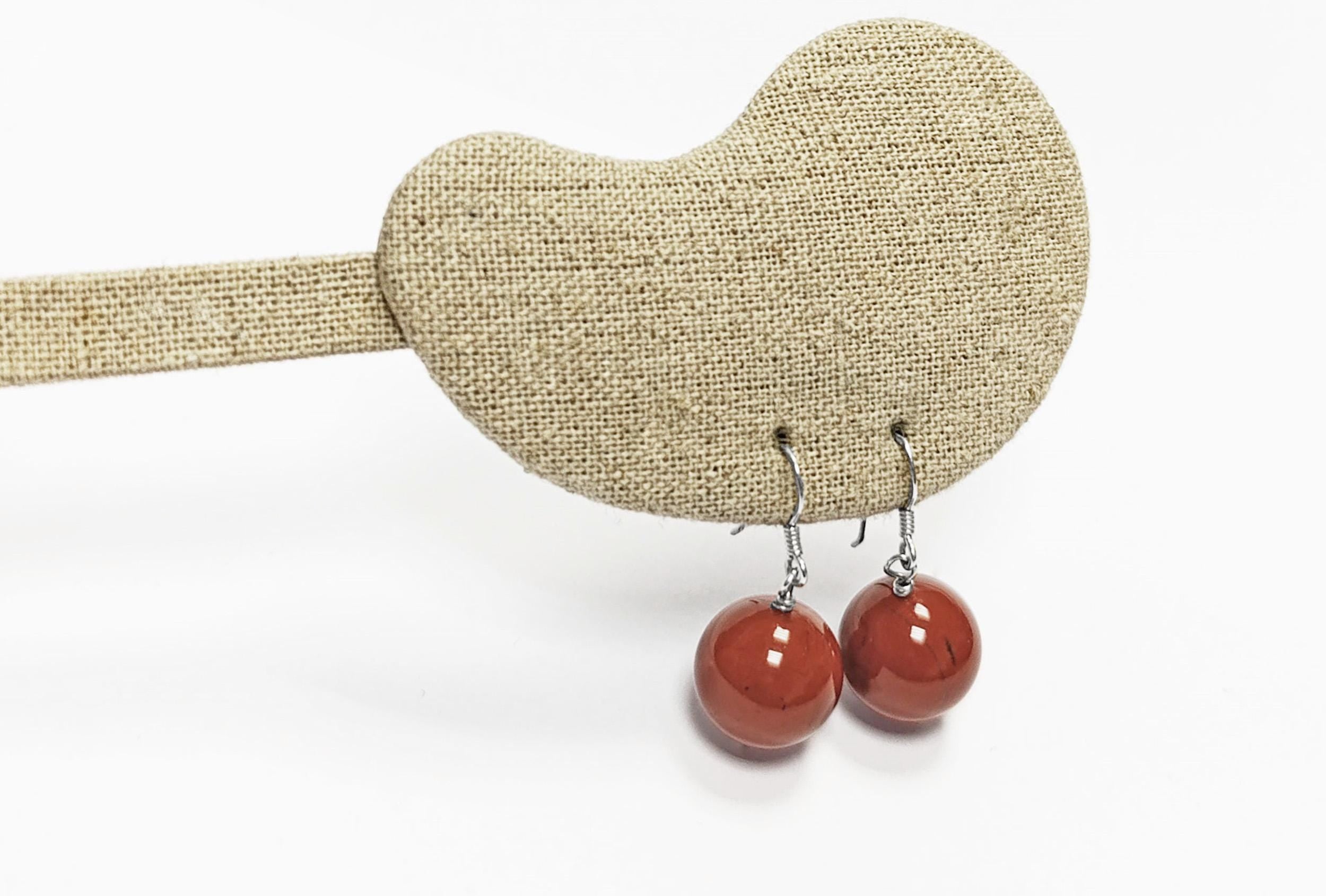 Red Jasper Hook Earrings • Sterling Silver 925 French Wires Hooks • Earthy Stone Jewelry • Dangle Natural Brown Red Gemstone • Gift for Her
