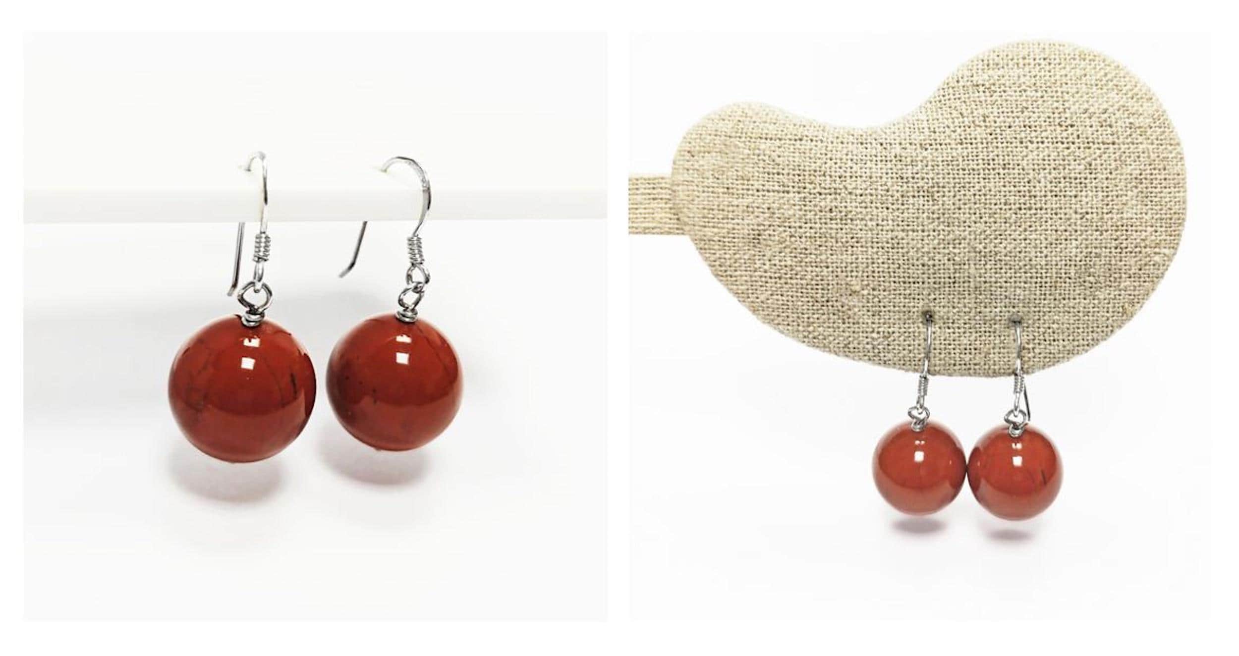 Red Jasper Hook Earrings • Sterling Silver 925 French Wires Hooks • Earthy Stone Jewelry • Dangle Natural Brown Red Gemstone • Gift for Her