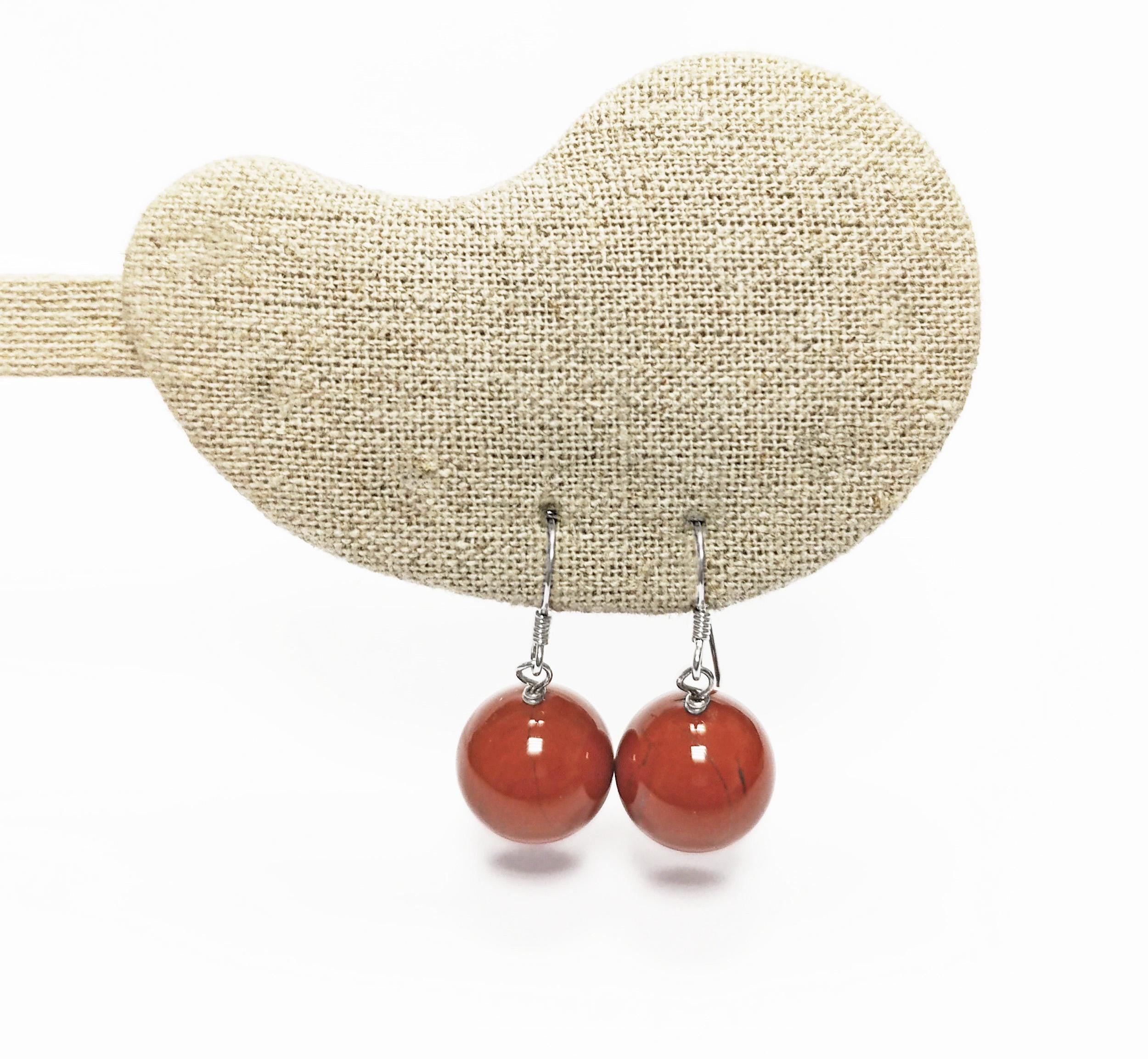 Red Jasper Hook Earrings • Sterling Silver 925 French Wires Hooks • Earthy Stone Jewelry • Dangle Natural Brown Red Gemstone • Gift for Her
