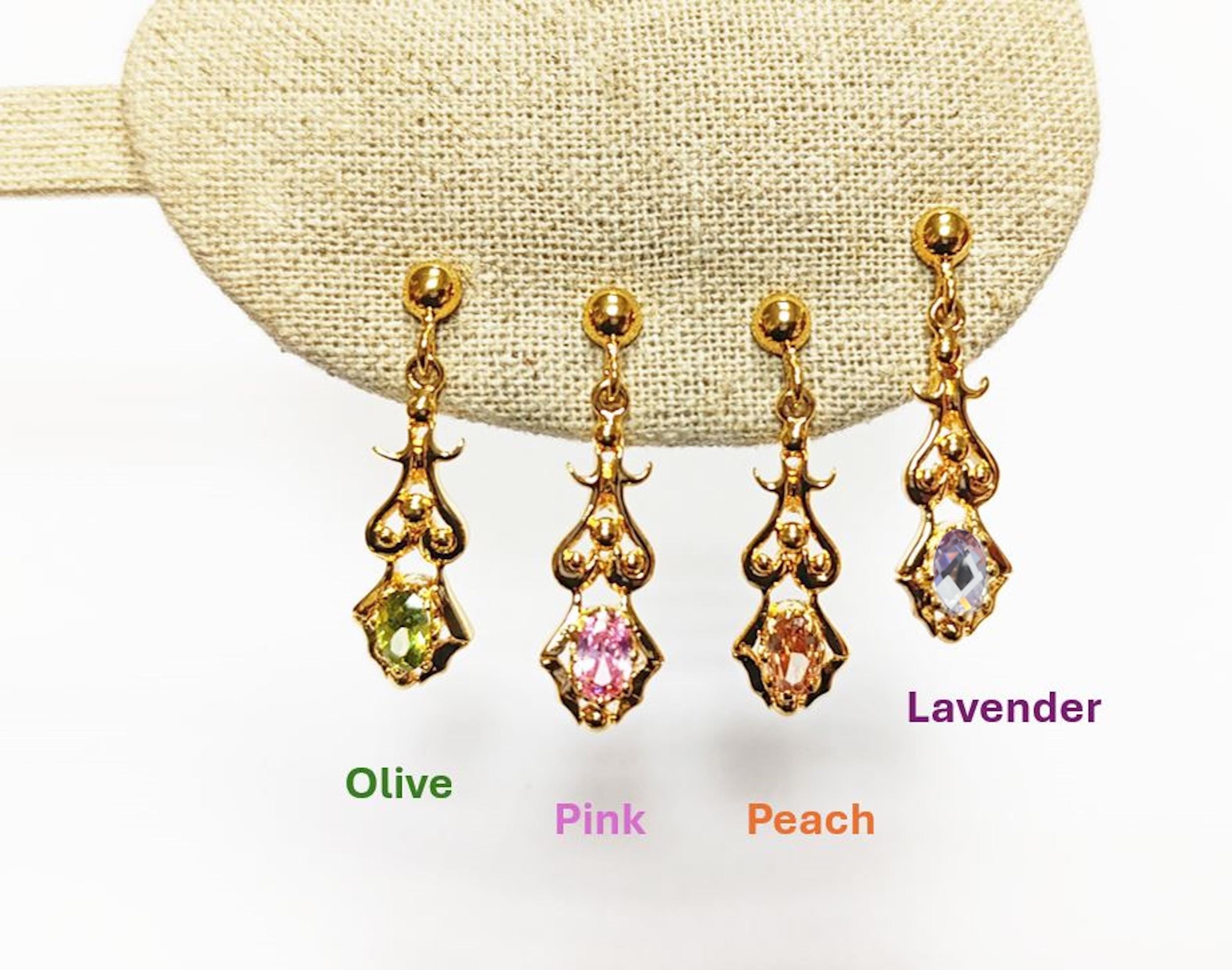 Modern Victorian-Inspired Drop Earrings • Gold-Plated Elegant Design Filigree and Pink Cz Stone • Women Glam Jewelry • Unique Gift for Her