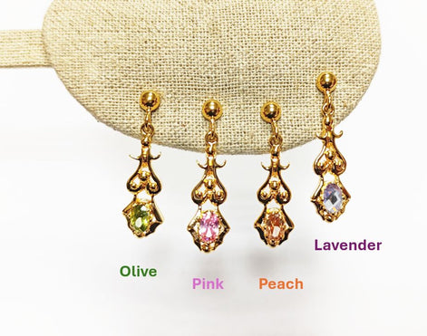 Modern Victorian-Inspired Drop Earrings • Gold-Plated Elegant Design Filigree and Pink Cz Stone • Women Glam Jewelry • Unique Gift for Her
