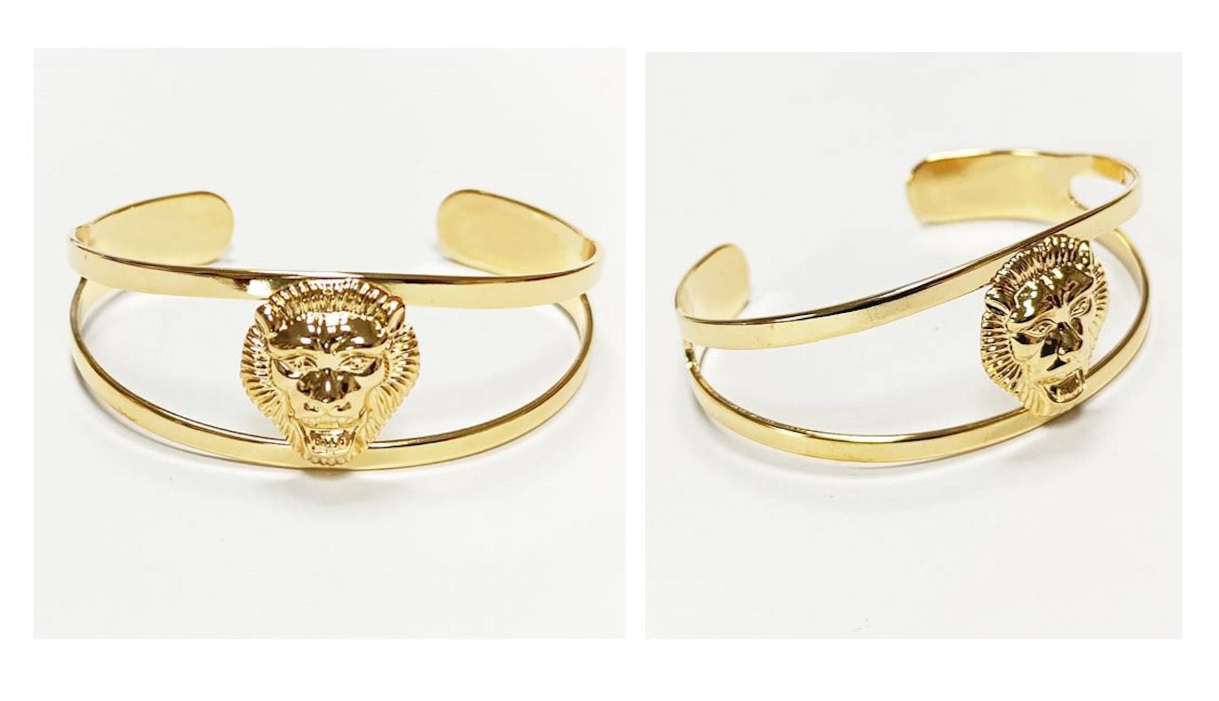 Gold Lion Head Cuff Bracelet • 18K Gold Plated Bangle • Fierce King of the Jungle Powerful Symbol of Power & Strength Jewelry • Women Gift