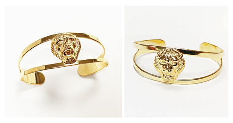 Gold Lion Head Cuff Bracelet • 18K Gold Plated Bangle • Fierce King of the Jungle Powerful Symbol of Power & Strength Jewelry • Women Gift
