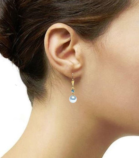 Drop Color Pearl Earrings • Elegant Pearl Dangle 18K Gold Plated Earrings with Cz stones in Multiple Colors • Perfect Jewelry Gift for Her