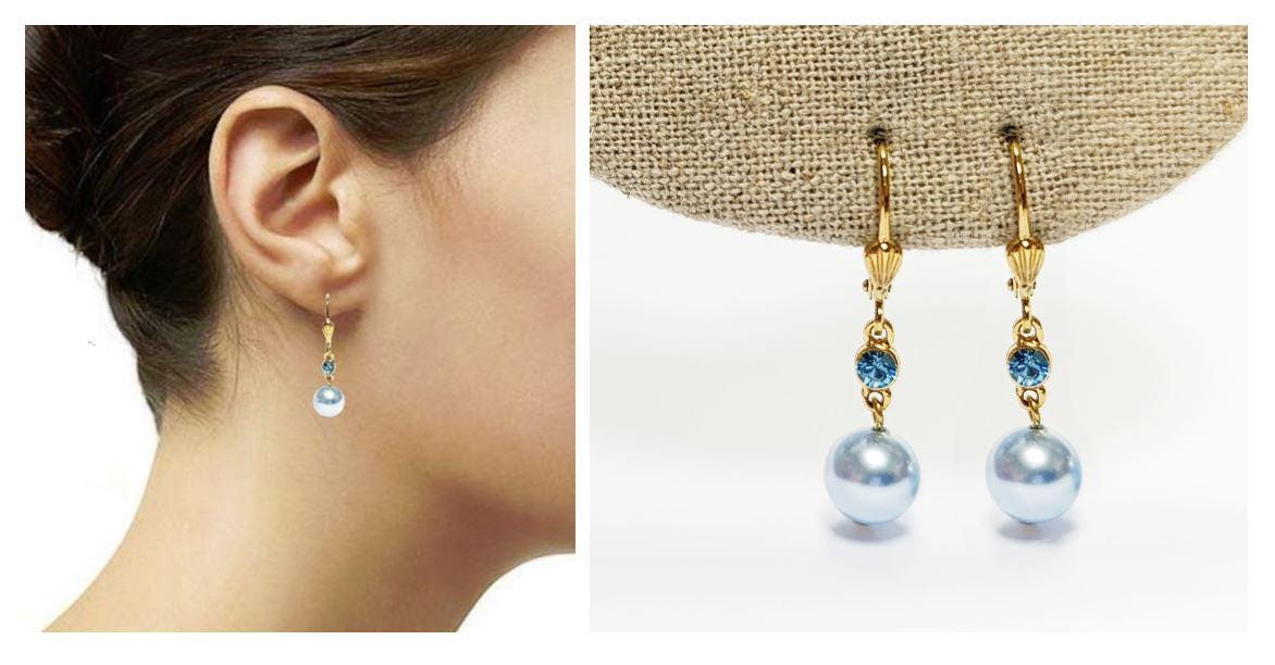 Drop Color Pearl Earrings • Elegant Pearl Dangle 18K Gold Plated Earrings with Cz stones in Multiple Colors • Perfect Jewelry Gift for Her