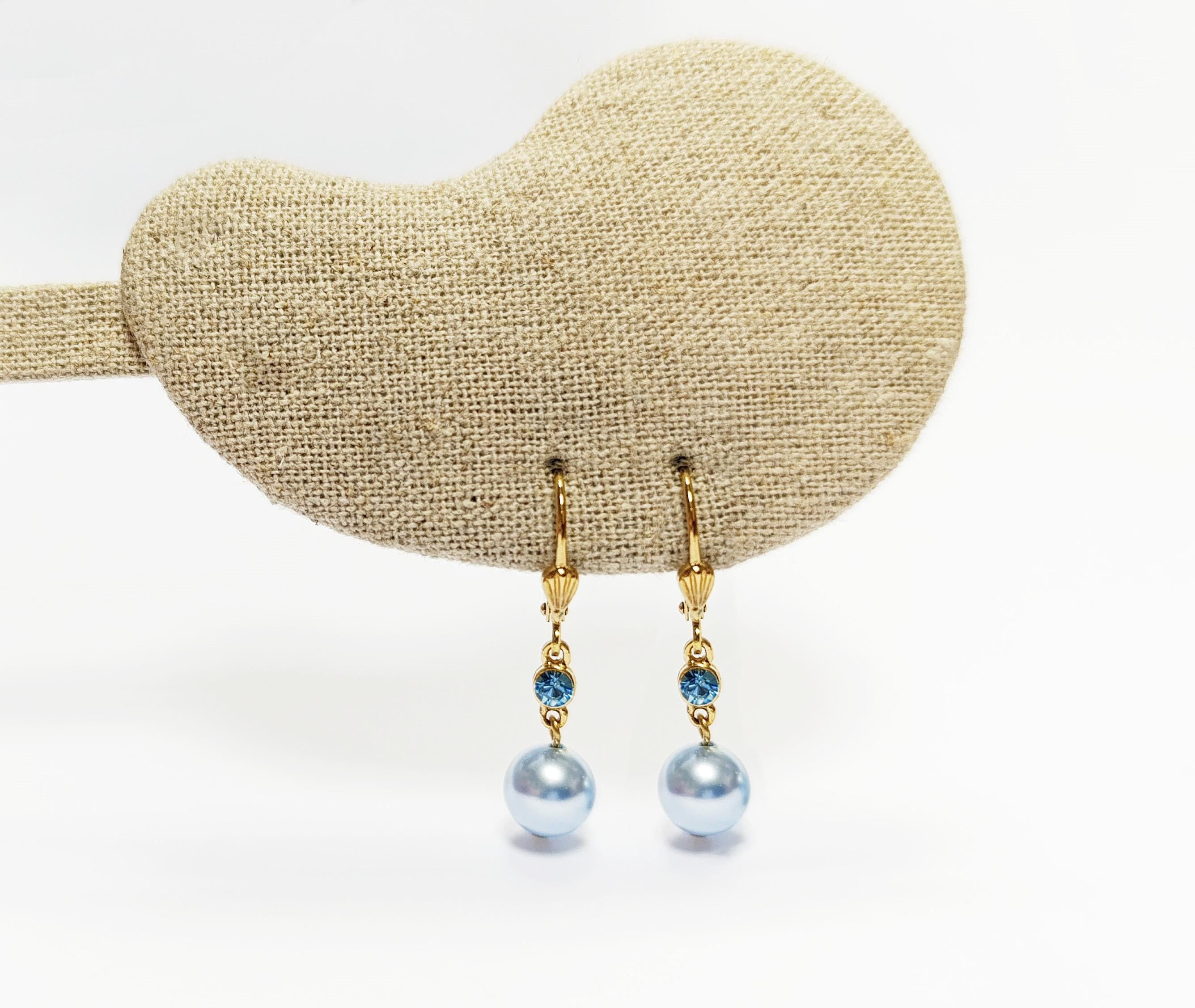 Drop Color Pearl Earrings • Elegant Pearl Dangle 18K Gold Plated Earrings with Cz stones in Multiple Colors • Perfect Jewelry Gift for Her