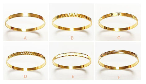 Bangle Bracelet 18K Gold Plated. Closed Round Rigid Cuff Bracelet • Stackable14 Different Models Geometric Textured Stacking Bangles