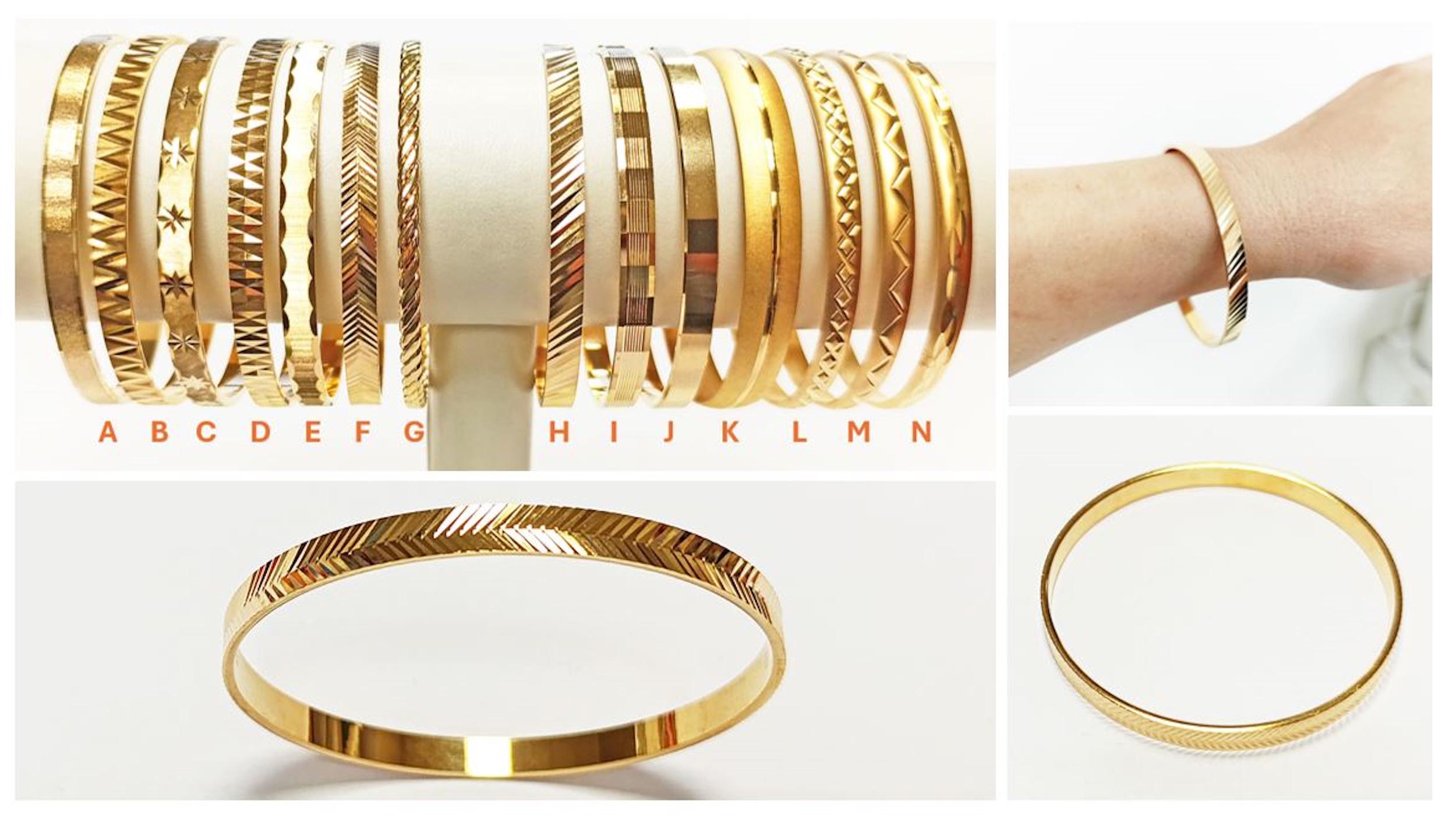 Bangle Bracelet 18K Gold Plated. Closed Round Rigid Cuff Bracelet • Stackable14 Different Models Geometric Textured Stacking Bangles