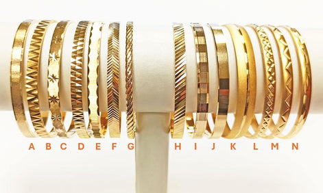 Bangle Bracelet 18K Gold Plated. Closed Round Rigid Cuff Bracelet • Stackable14 Different Models Geometric Textured Stacking Bangles