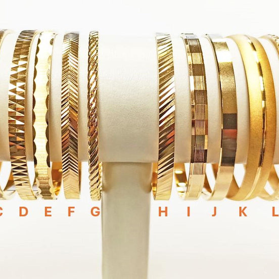 Bangle Bracelet 18K Gold Plated. Closed Round Rigid Cuff Bracelet • Stackable14 Different Models Geometric Textured Stacking Bangles