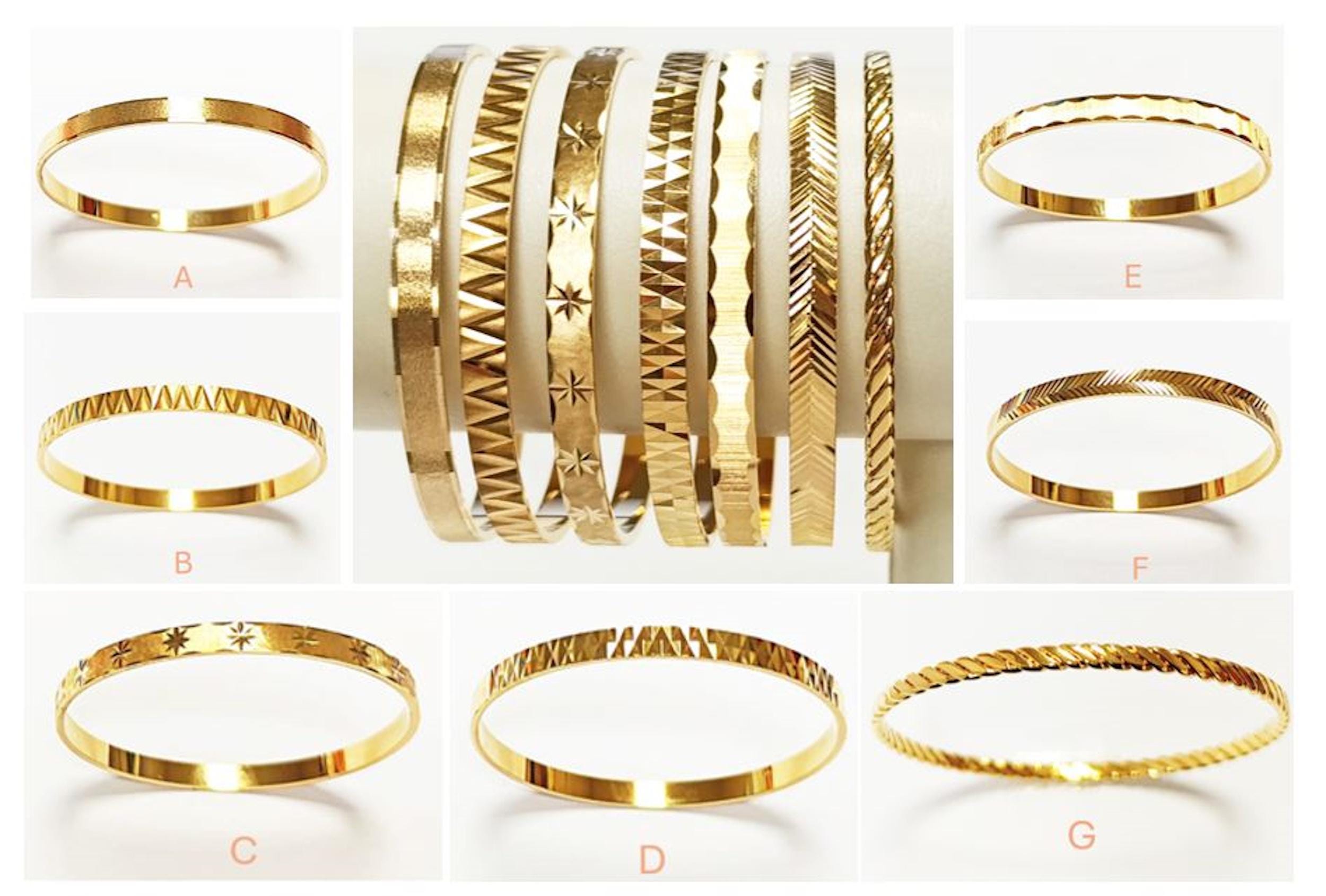 Bangle Bracelet 18K Gold Plated. Closed Round Rigid Cuff Bracelet • Stackable14 Different Models Geometric Textured Stacking Bangles