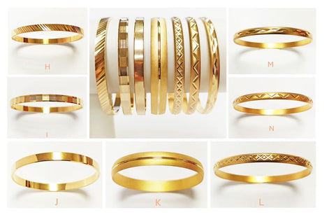 Bangle Bracelet 18K Gold Plated. Closed Round Rigid Cuff Bracelet • Stackable14 Different Models Geometric Textured Stacking Bangles