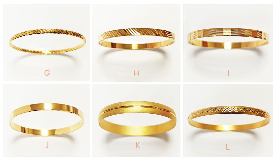 Bangle Bracelet 18K Gold Plated. Closed Round Rigid Cuff Bracelet • Stackable14 Different Models Geometric Textured Stacking Bangles
