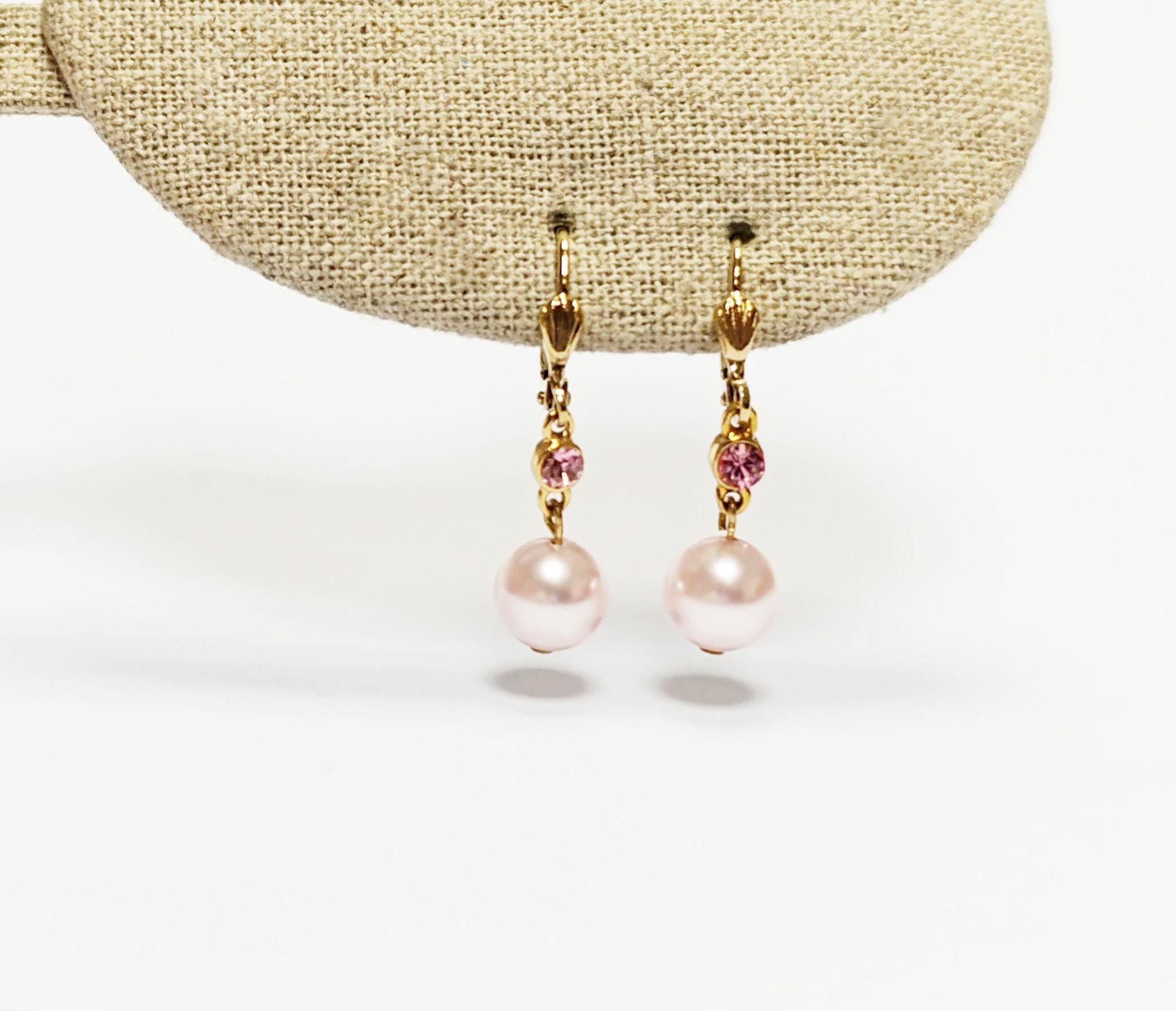Drop Color Pearl Earrings • Elegant Pearl Dangle 18K Gold Plated Earrings with Cz stones in Multiple Colors • Perfect Jewelry Gift for Her