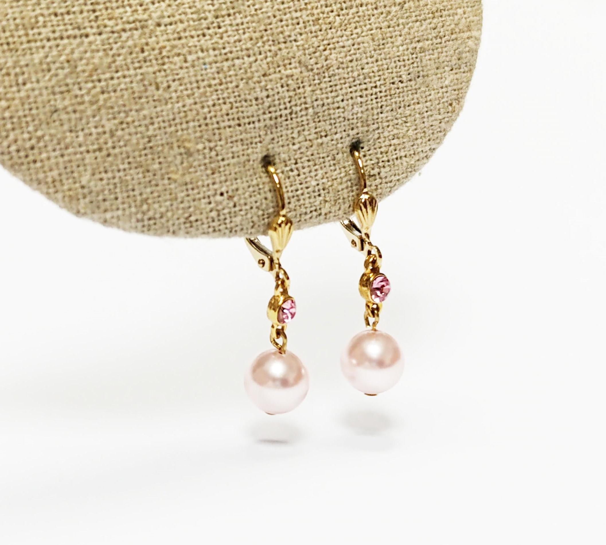 Drop Color Pearl Earrings • Elegant Pearl Dangle 18K Gold Plated Earrings with Cz stones in Multiple Colors • Perfect Jewelry Gift for Her