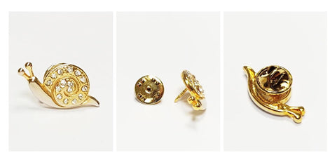Gold Snail Pin • Gilding Fine Gold & Crystal Brooch • Accessory for Jacket, Bags or Lapel • Symbol of Patience, Protection, and Knowledge